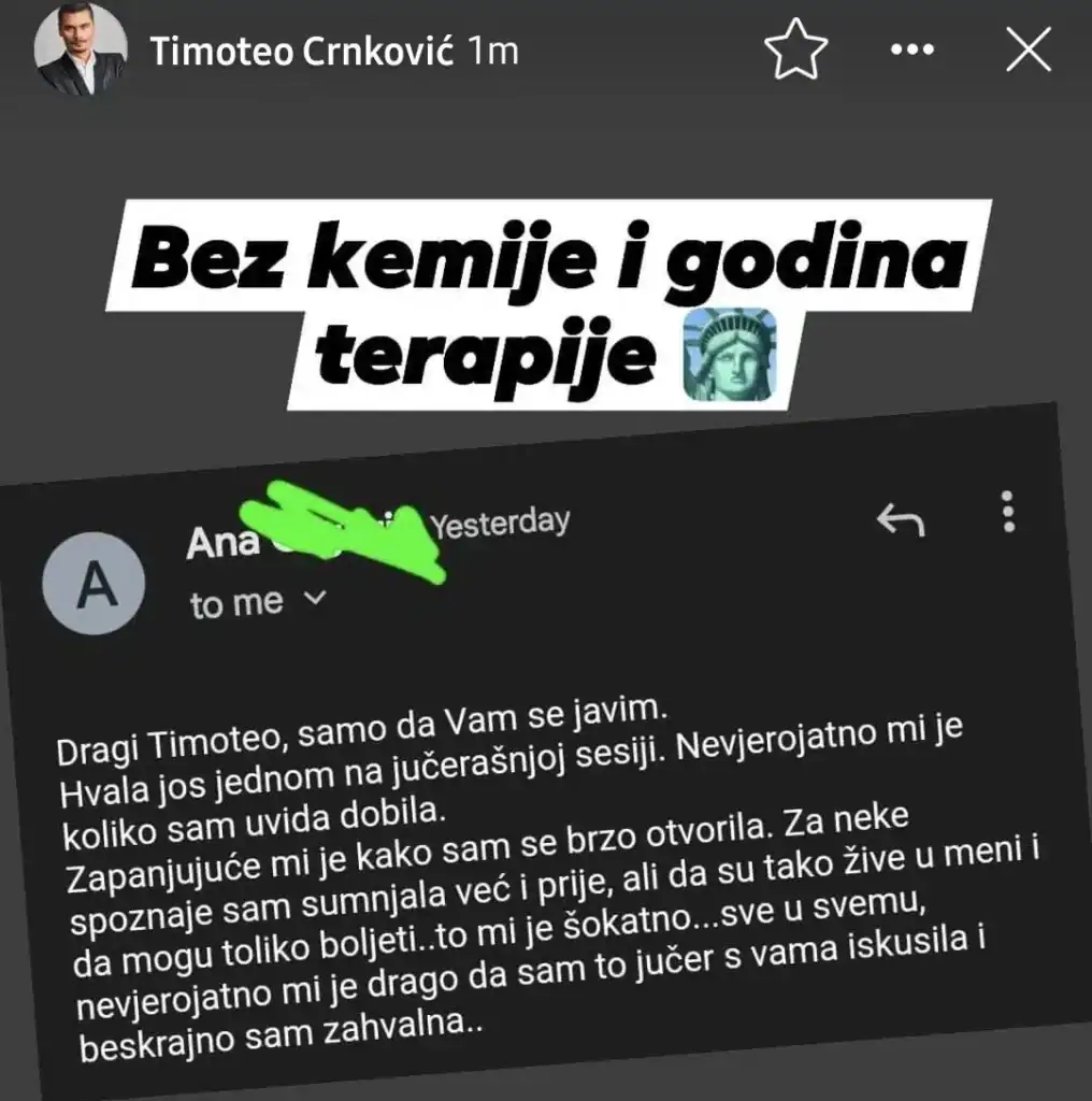 Timoteo Crnković promoting rapid mental reset therapy.