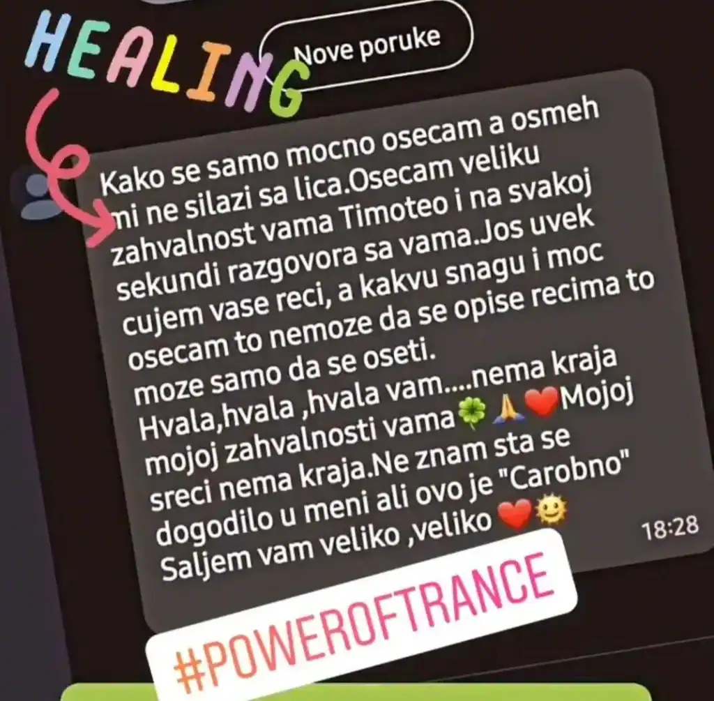 Inspirational healing message from Timoteo Crnković about gratitude and strength.